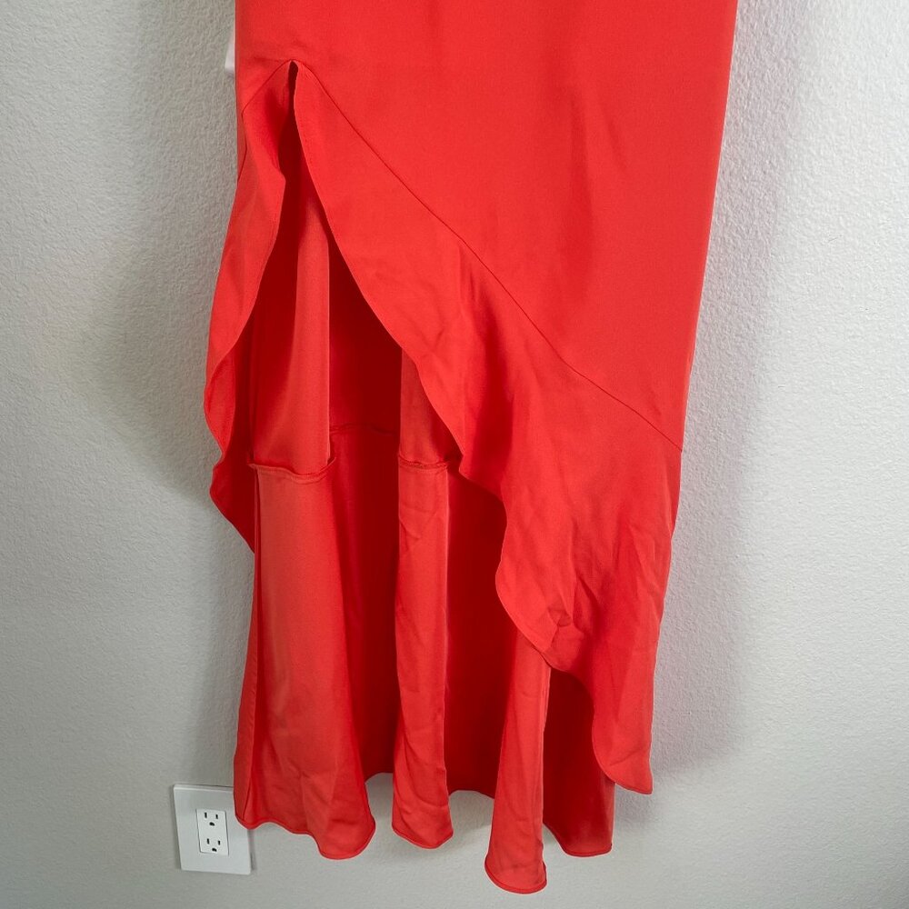 NEW BCBGMaxAzria Womens 0‎ Red Orange Spaghetti Strap Asymmetrical Ruffle Dress - Picture 7 of 11